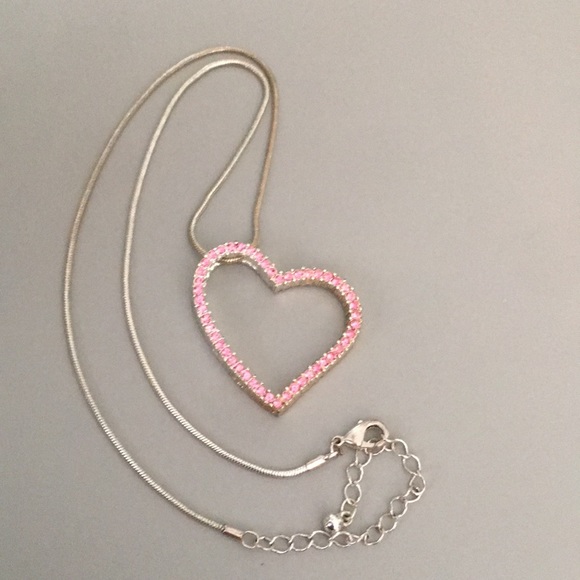 Silver-tone with pink heart necklace - Picture 1 of 3